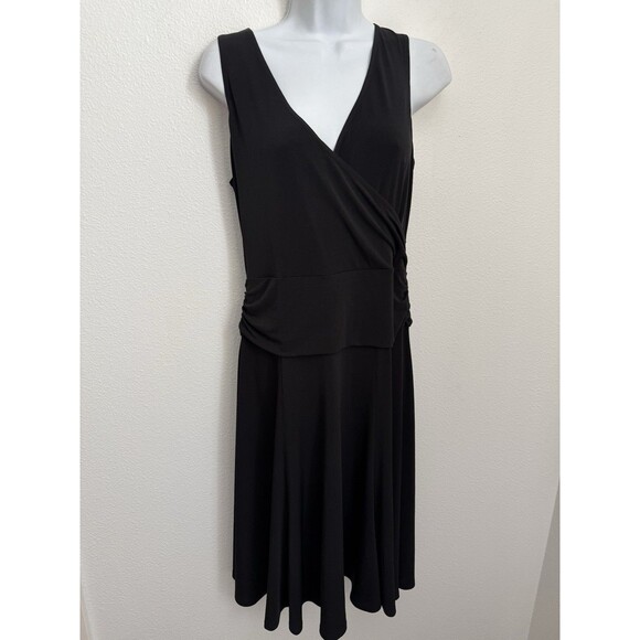 The Limited Dress Faux Wrap Sleeveless Black Fit Flare Size M Knit Stretch New - Picture 2 of 10